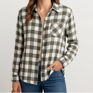 Maurices Olive Green Plaid Button Down Shirt